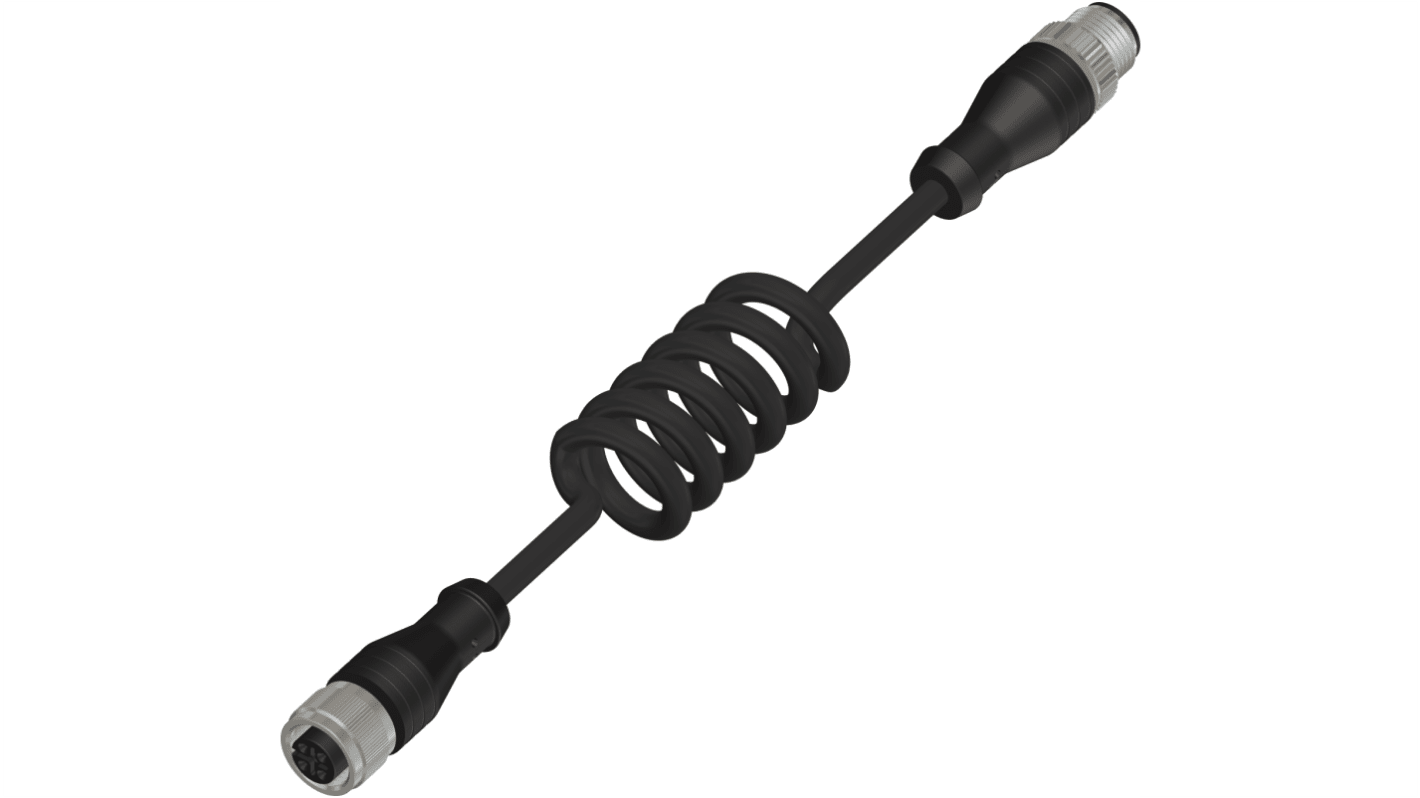 RS PRO Straight Female 4 way M12 to Straight Male 4 way M12 Actuator/Sensor Cable, 600mm
