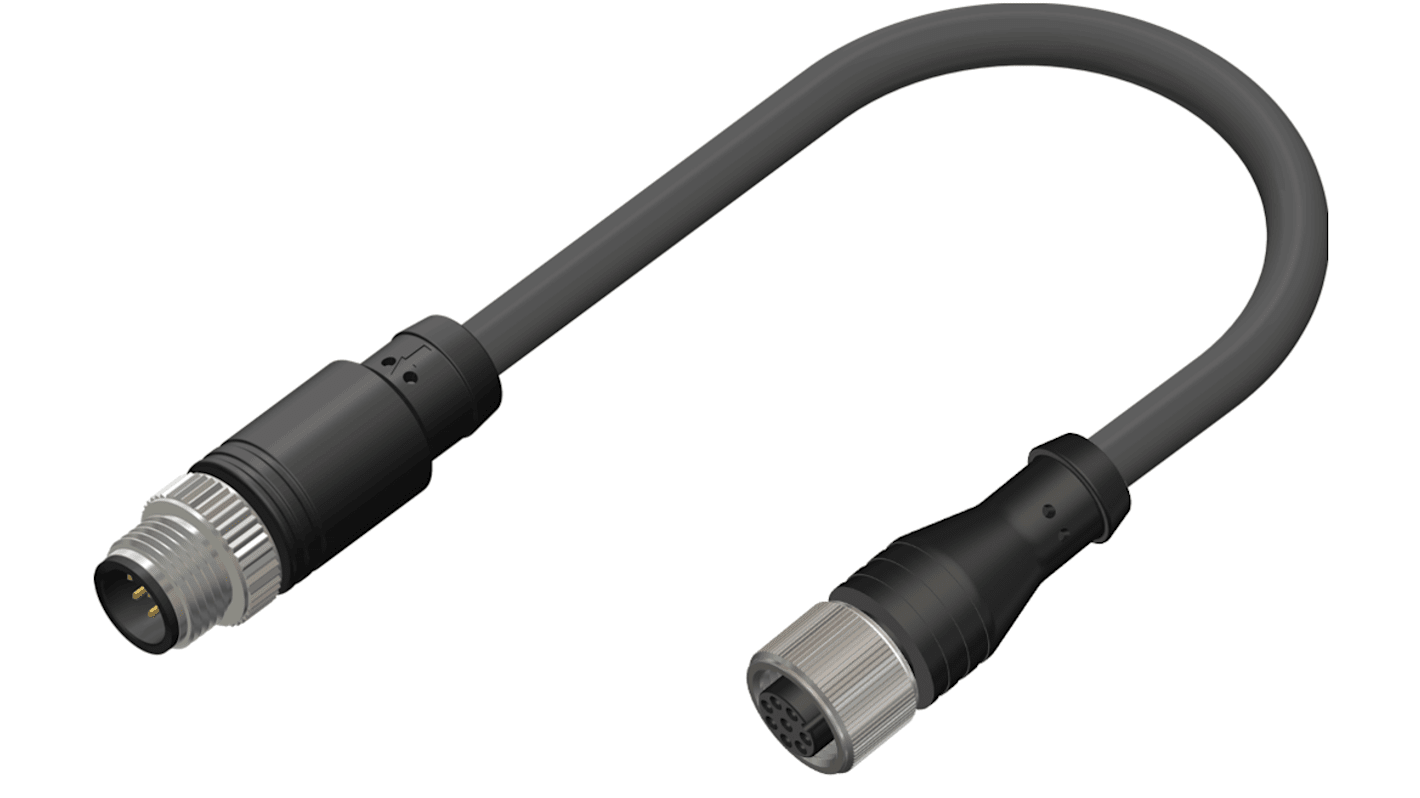 RS PRO Straight Female 8 way M12 to Straight Male 8 way M12 Actuator/Sensor Cable, 5m