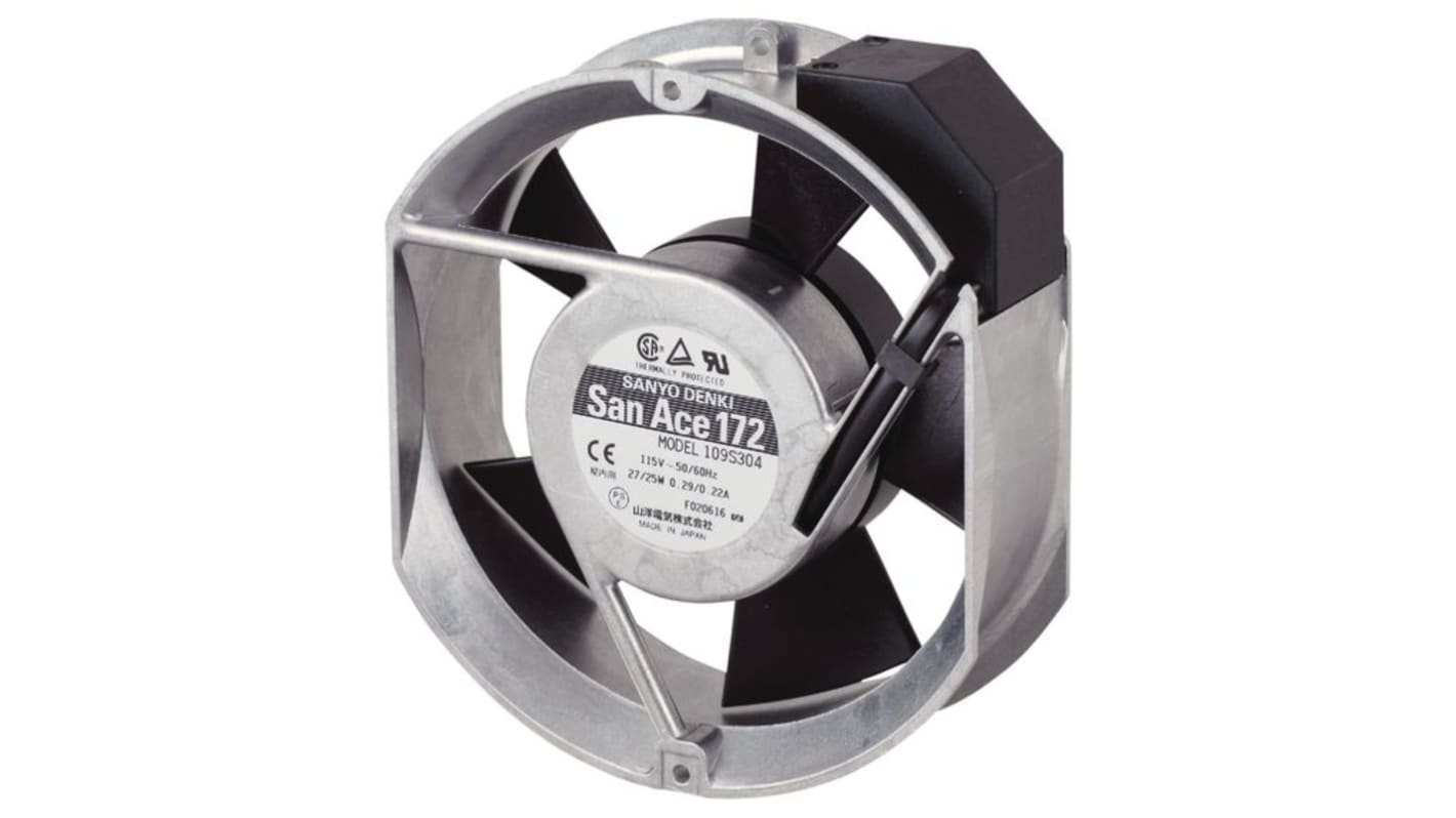 Sanyo Denki Axial Fan, 230 V ac, ac Operation, 187.3/226.1cfm, 27/28W, 0.14/0.11A Max, 172 x 150 x 51mm