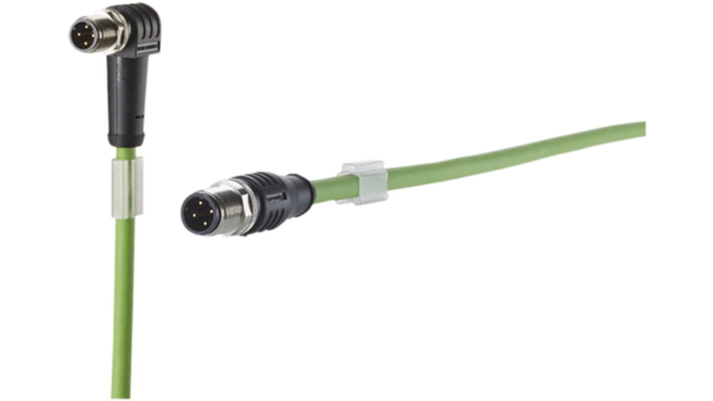 Metz Connect Straight Male 4 way M12 to Straight Male 4 way M12 Connector & Cable, 2m