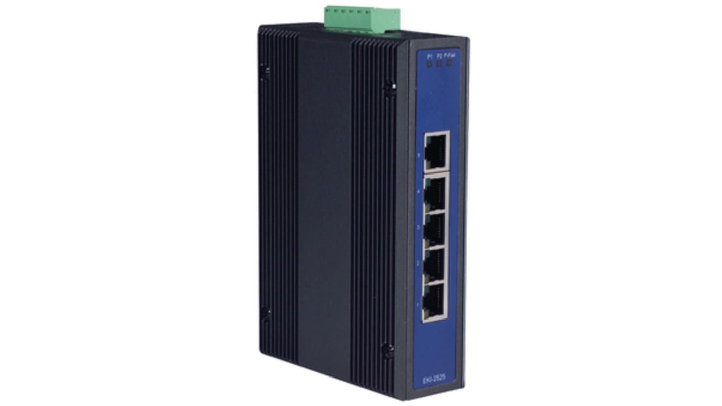 Advantech EKI Series DIN Rail, Wall Unmanaged Ethernet Switch, 5 RJ45 Ports, 100Mbit/s Transmission, 12 → 48V dc