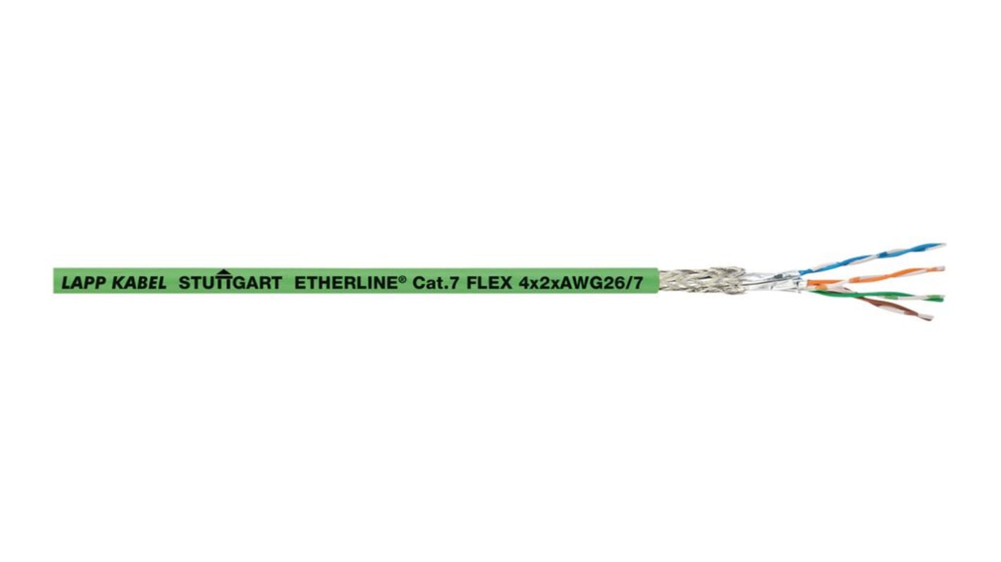 Cable Cat7 Cat7 S/FTP Lapp de color Verde, long. 50m, funda de Poliuretano, Pirorretardante