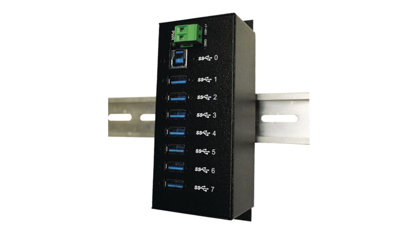 Exsys 7 Port USB 3.0 USB A, USB B  Hub, Adapter Powered, 144.25 x 55.25 x 45.20mm