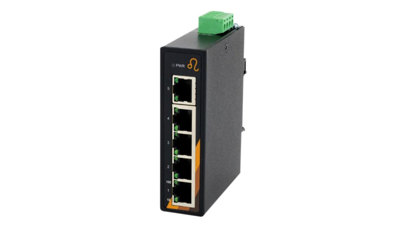 Exsys EX Series DIN Rail, Wall Unmanaged Ethernet Switch, 5 RJ45 Ports, 100Mbit/s Transmission, 48V dc