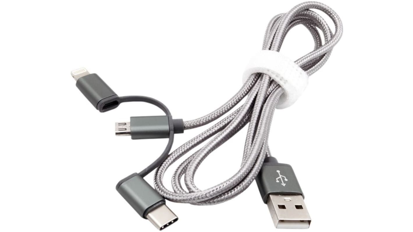 Exsys USB 2.0, Male USB A to Male Lightning, Micro USB B, USB C, 1m