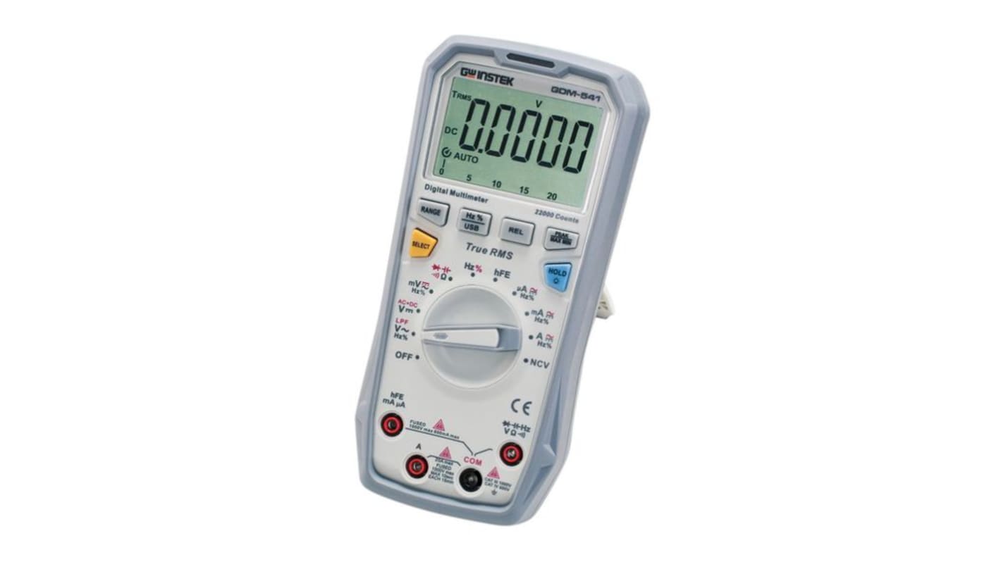 GW Instek GDM-541 Handheld Backlit LCD Digital Multimeter, 20A ac Max, 20A dc Max, 1000V ac Max
