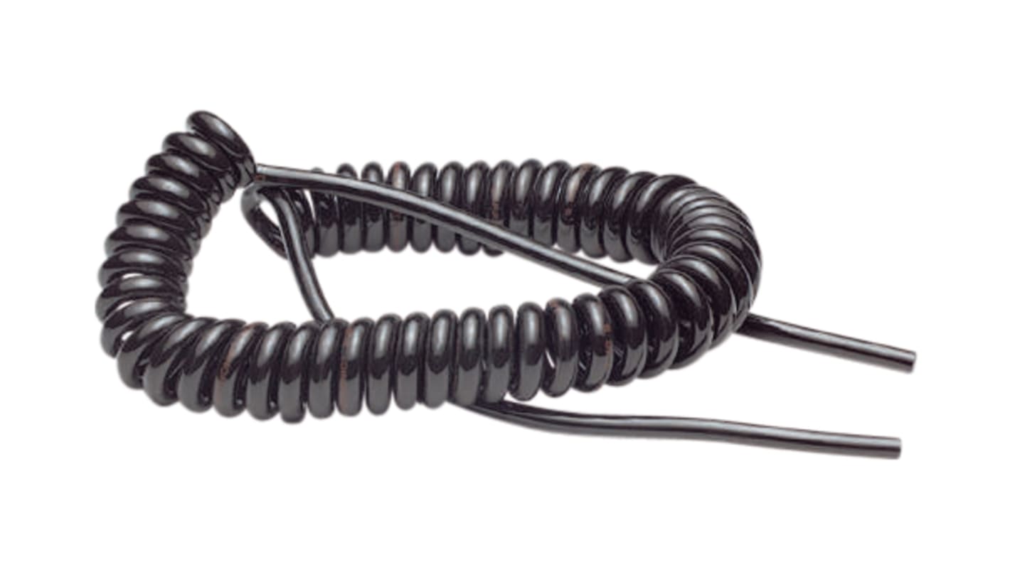 Lapp, Spiral Cable, 2m 2 Core, Black Polyurethane PUR Multicore Mains Power Cable