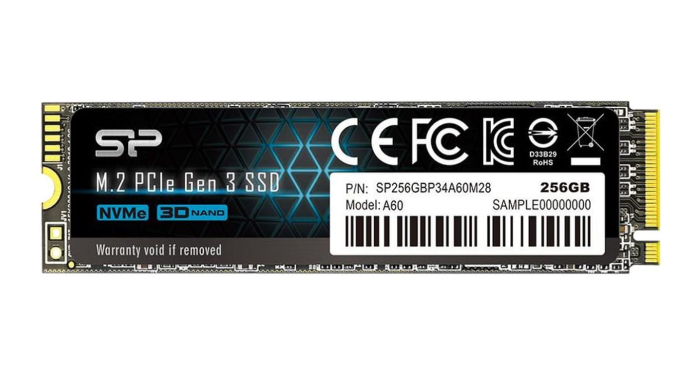 Silicon Power P34A60, M.2 (2280) Intern SSD NVMe PCIe Gen 3 x 4, 256 GB, SSD