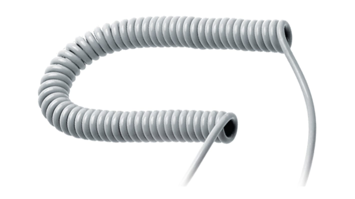 INBUS Werkzeug GmbH, Spiral Cable, 2m 9 Core, Grey Polyurethane PUR Multicore Mains Power Cable