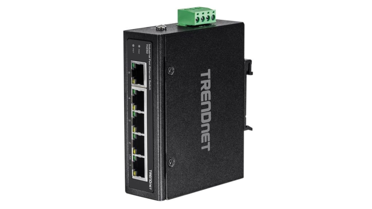 Swtich Ethernet industrial Trendnet TI-E50, 5 puertos RJ45, Montaje Carril DIN, pared, 100Mbps