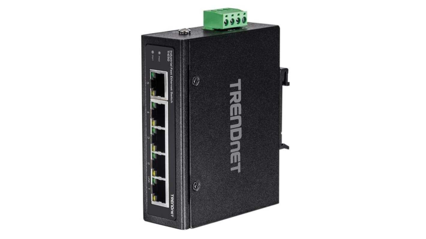 Trendnet TI Industriel Ethernet-switch, 5 Porte, 100Mbit/s, DIN-skinne, væg-montering