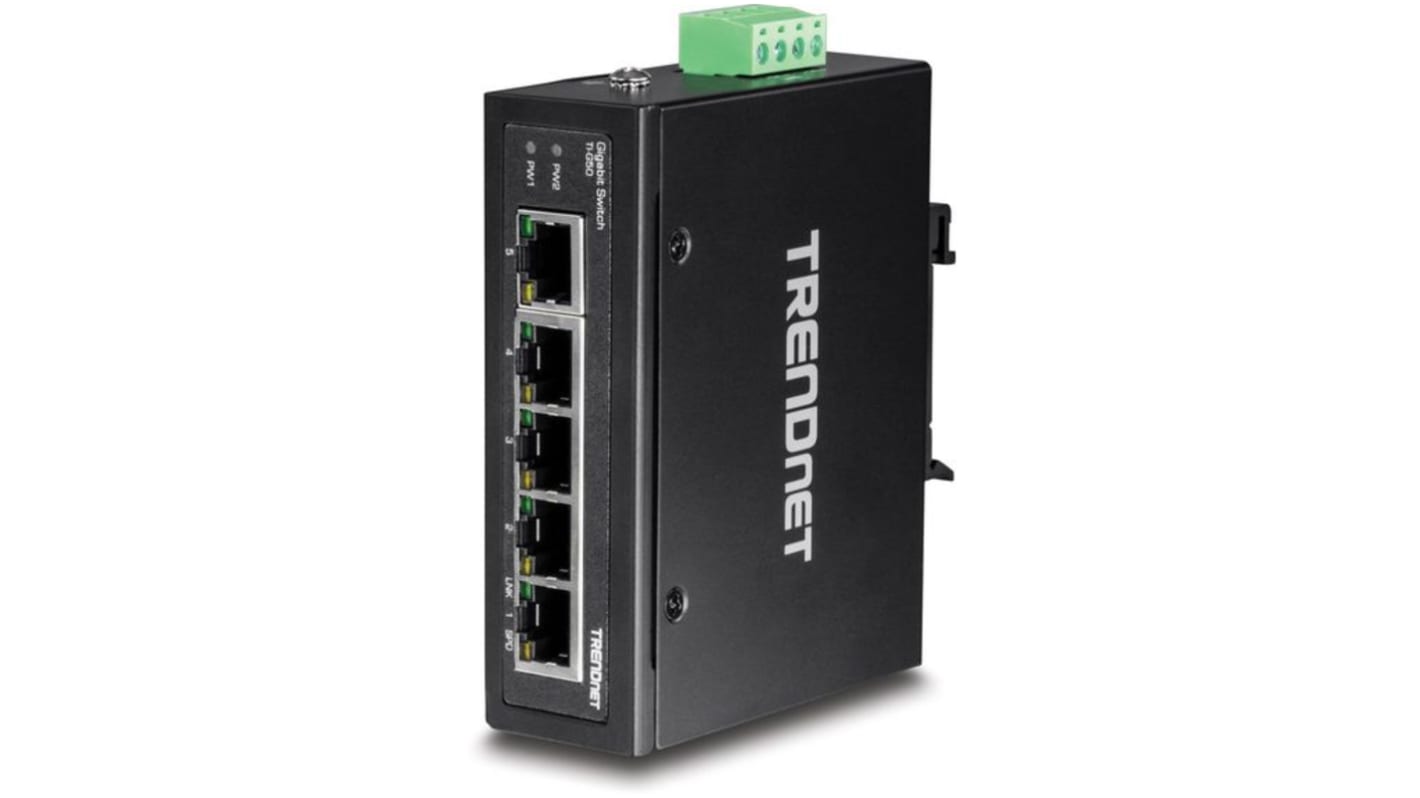 Trendnet TI Series DIN Rail, Wall Industrial Ethernet Switch, 5 RJ45 Ports, 10/100/1000Mbit/s Transmission, 12 →