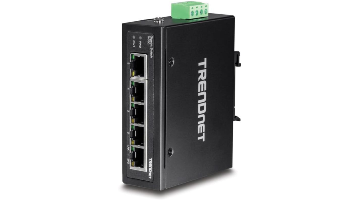 Trendnet TI Industriel Ethernet-switch, 5 Porte, 10/100/100Mbit/s, DIN-skinne, væg-montering