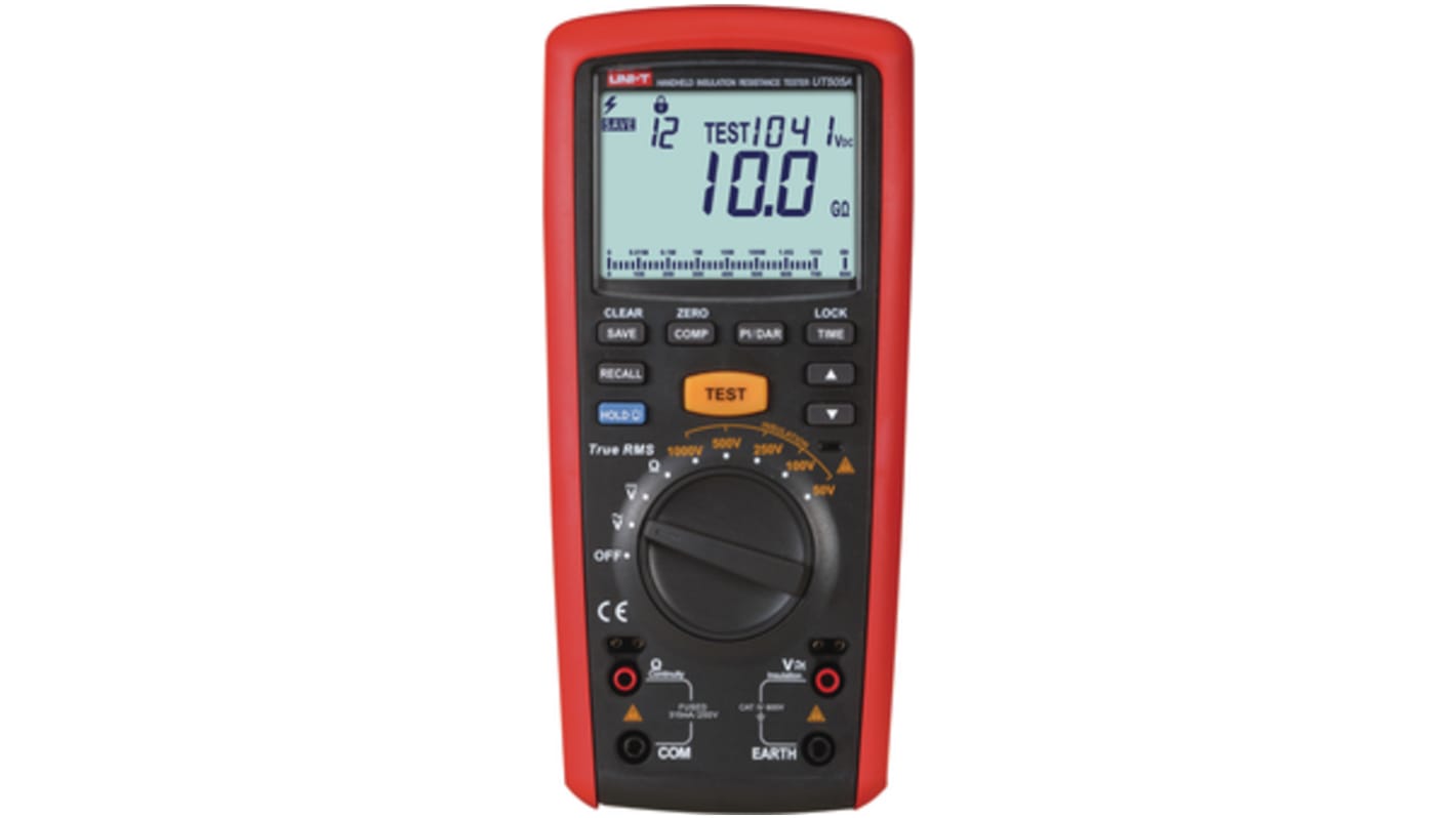 UNI-T UT505A Insulation Tester, 6V ac/dc Min, 6V ac/dc Max, 20GΩ Max, CAT III 1 kV