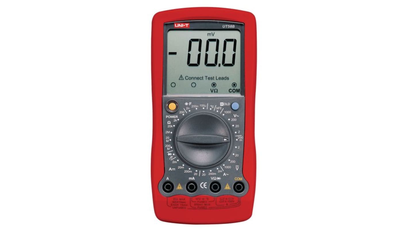 UNI-T UT58B Handheld LCD Digital Multimeter, 20A ac Max, 20A dc Max, 750V ac Max