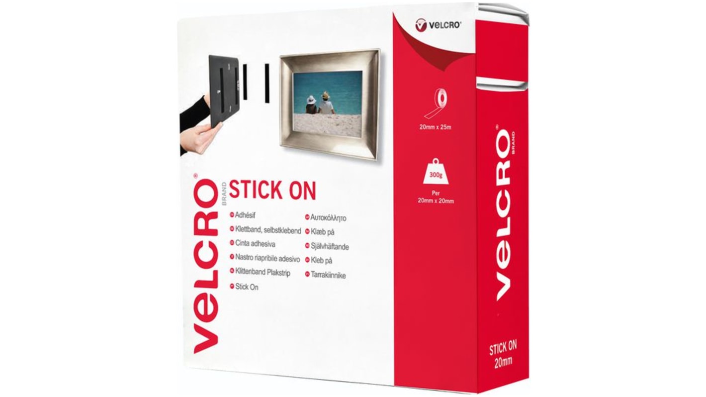 VELCRO® Black Hook & Loop Tape, 20mm x 25m