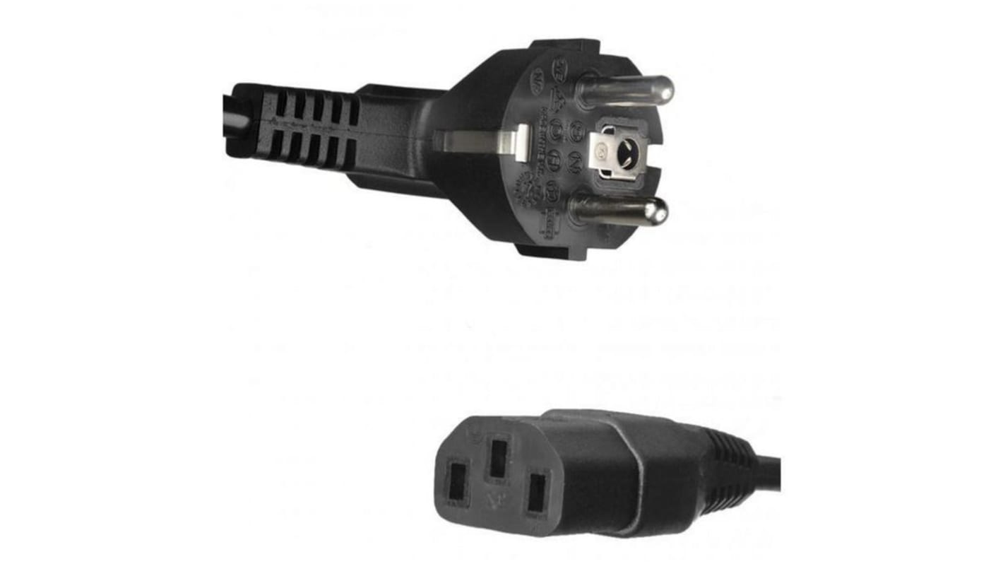 Feller Right Angle Type F German Plug Plug to Straight IEC C13 Socket Power Cord, 2m