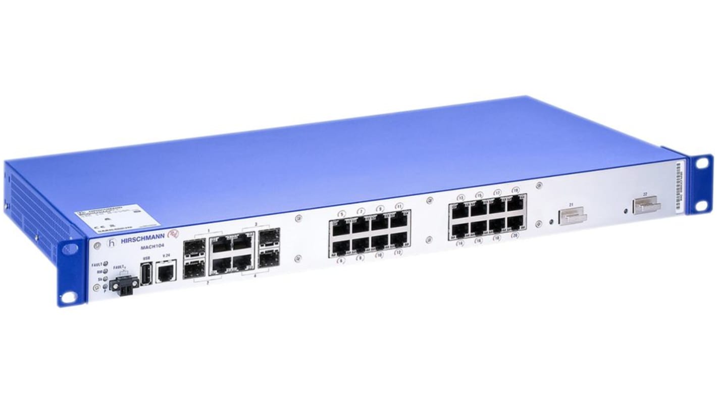 Hirschmann MACH104 Series Rack Mount Industrial Ethernet Switch, 20 RJ45 Ports, 1000Mbit/s Transmission, 100 →