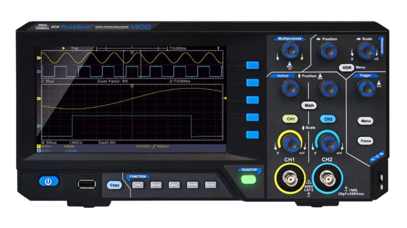 PeakTech 100MHz Oscilloskop, 2-kanal analog, Bordmodel