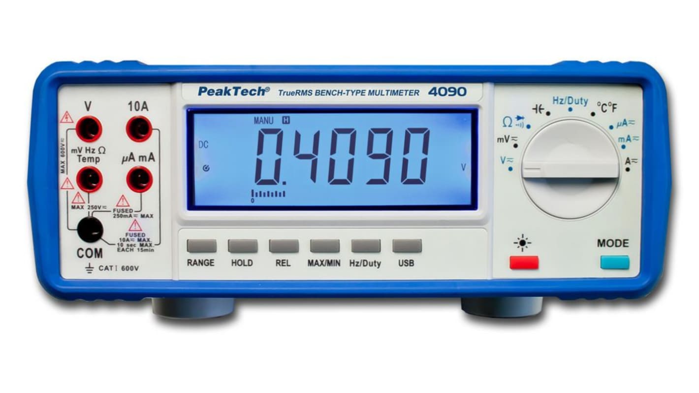 PeakTech P4090 Bench Digital Multimeter, 10A ac Max, 10A dc Max, 600V ac Max