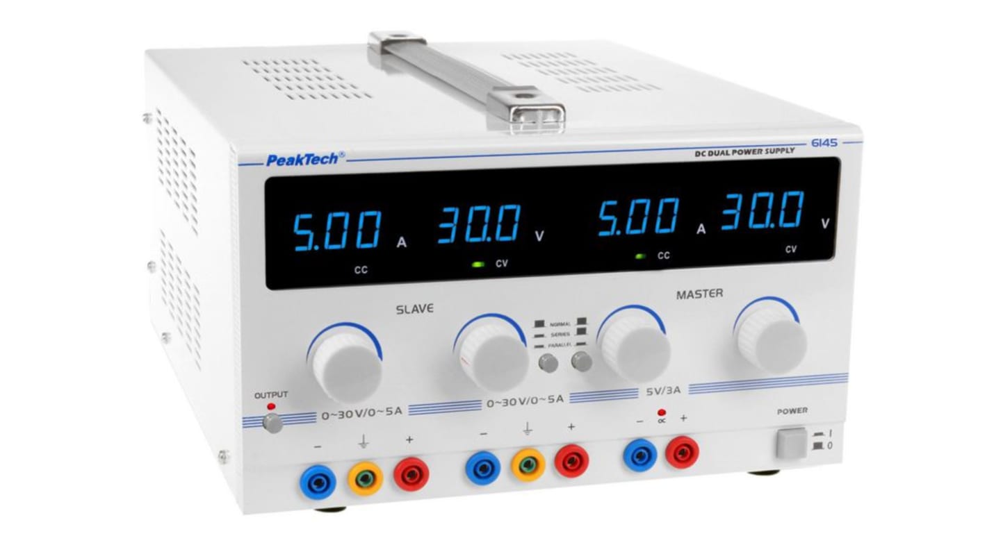 PeakTech 6145 Series Digital Bench Power Supply, 2 x 0 - 30V dc, 0 → 5A, 2-Output, 2 x 150W