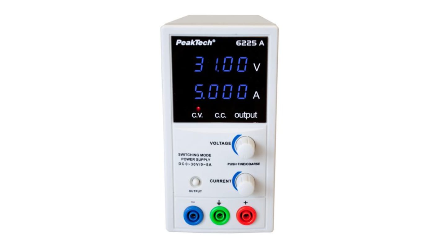 PeakTech Laboratoriestrømforsyning, 1 Udgang, 0 → 30V dc, 0 → 5A