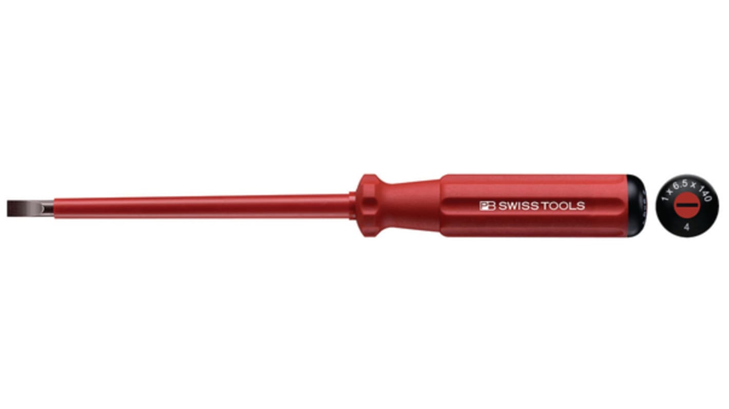 PB SWISS TOOLS VDE/1000V Isoleret skruetrækker, 100 mm klinge, Lige kærv SL3 spids