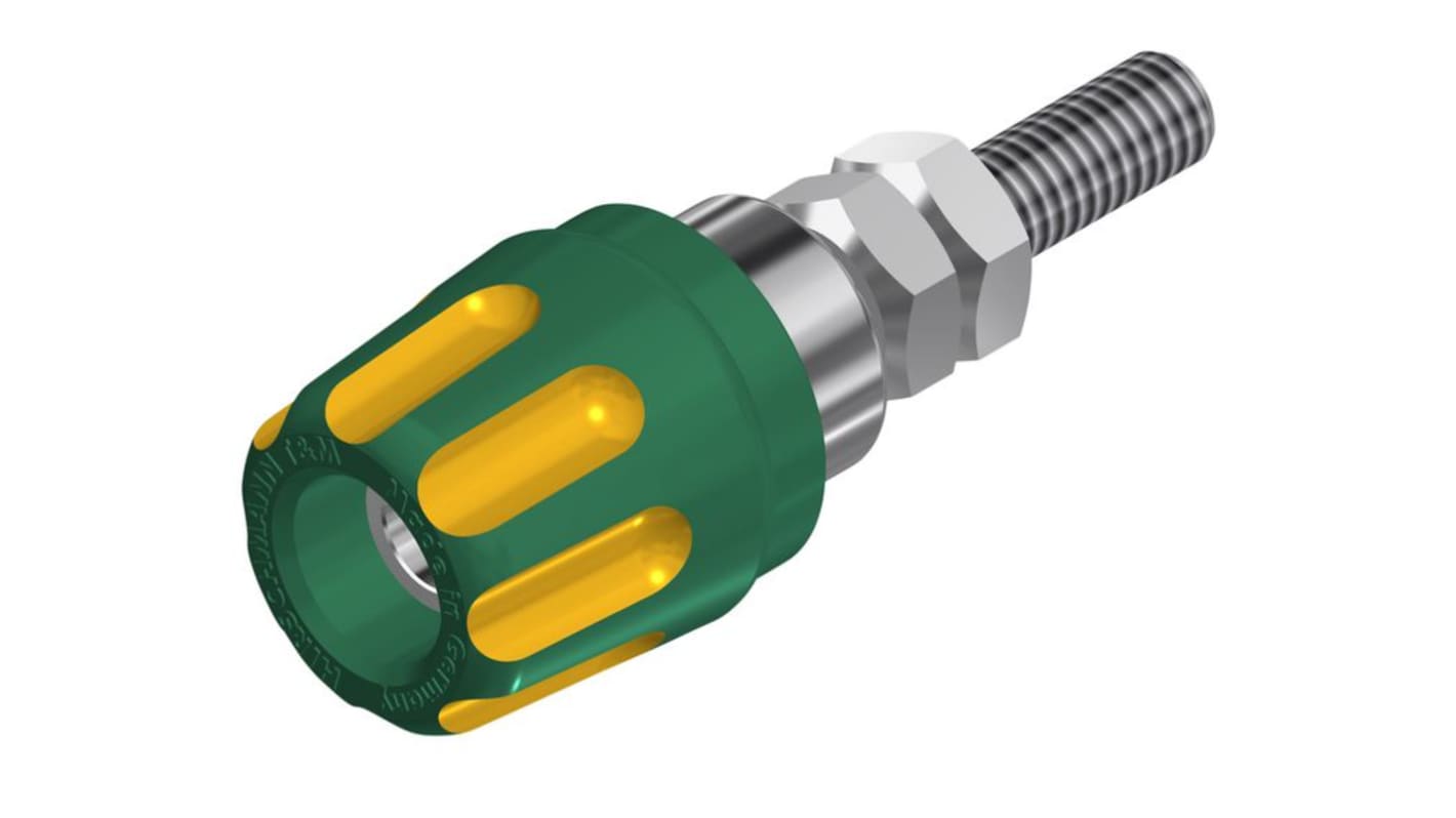 SKS Hirschmann Test & Measurement 16A, Green/Yellow Binding Post With Brass Contacts and Nickel Plated