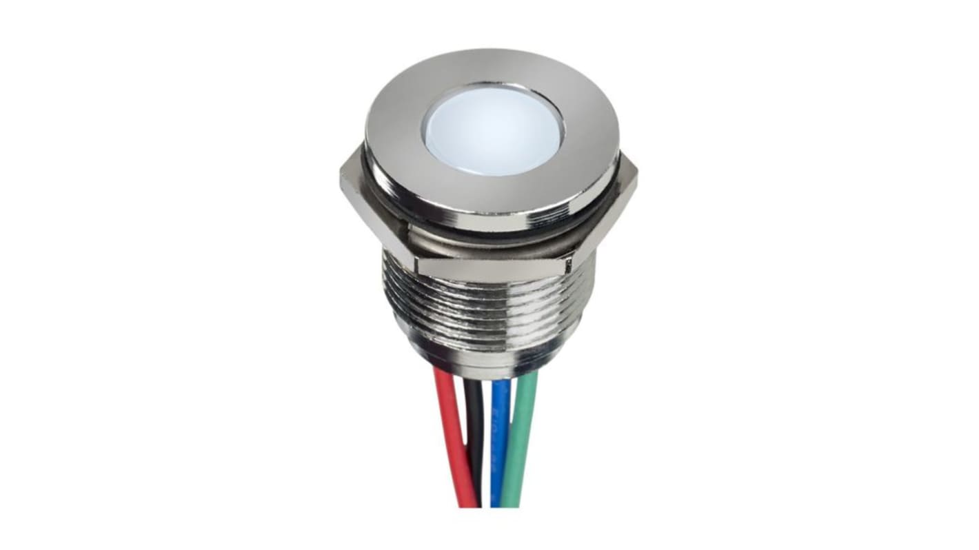 APEM Q14F Series Blue, Green, Red Panel LED, 24V, 14mm Mounting Hole Size, Stripped Wire Termination, IP67