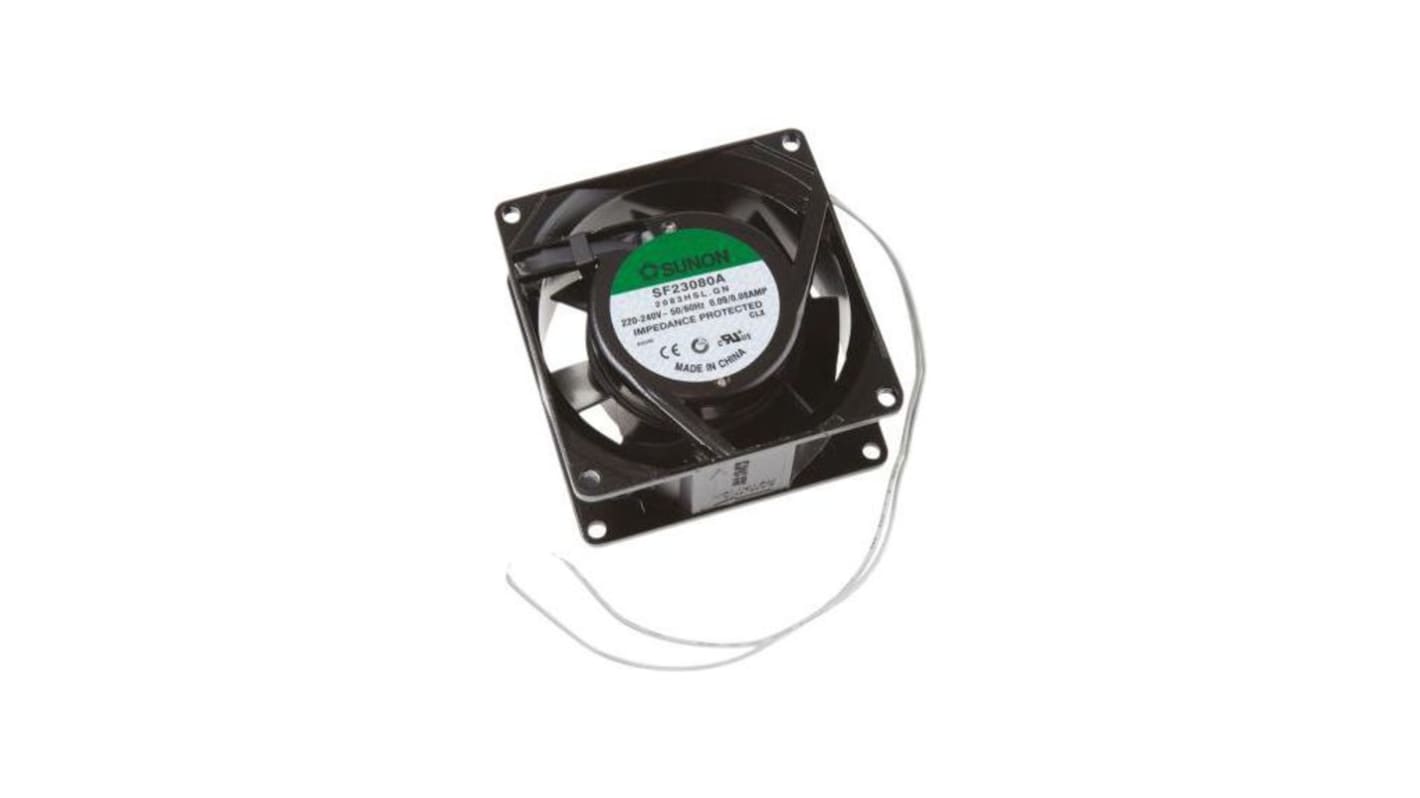 Sunon Axial Fan, 230 V ac, ac Operation, 23/30cfm, 18/16W, 0.09/0.08A Max, 80 x 80 x 38mm