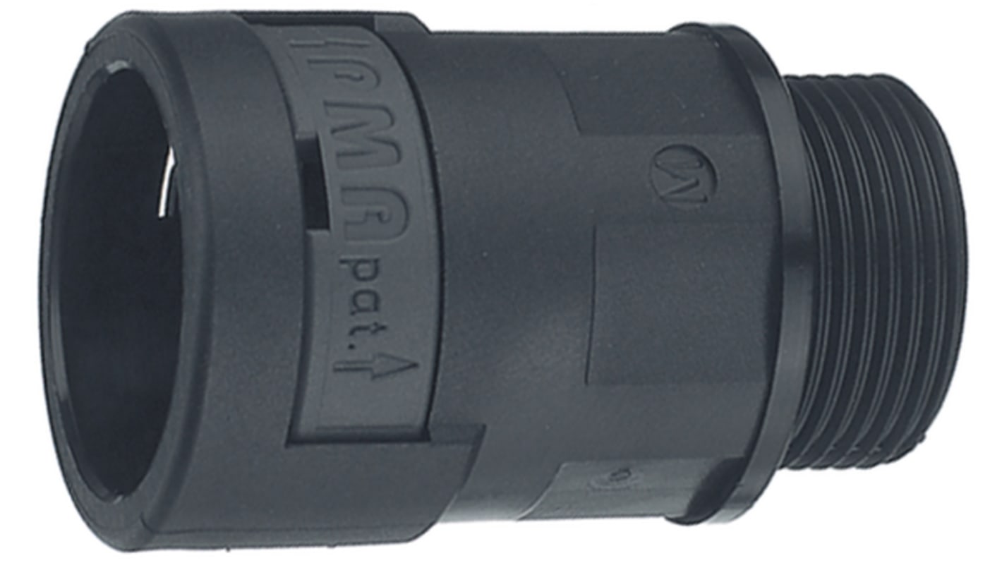 PMA Uster Straight Connector, Conduit Fitting, 29.5mm Nominal Size, M20 x 1.5mm, Polyamide, Black