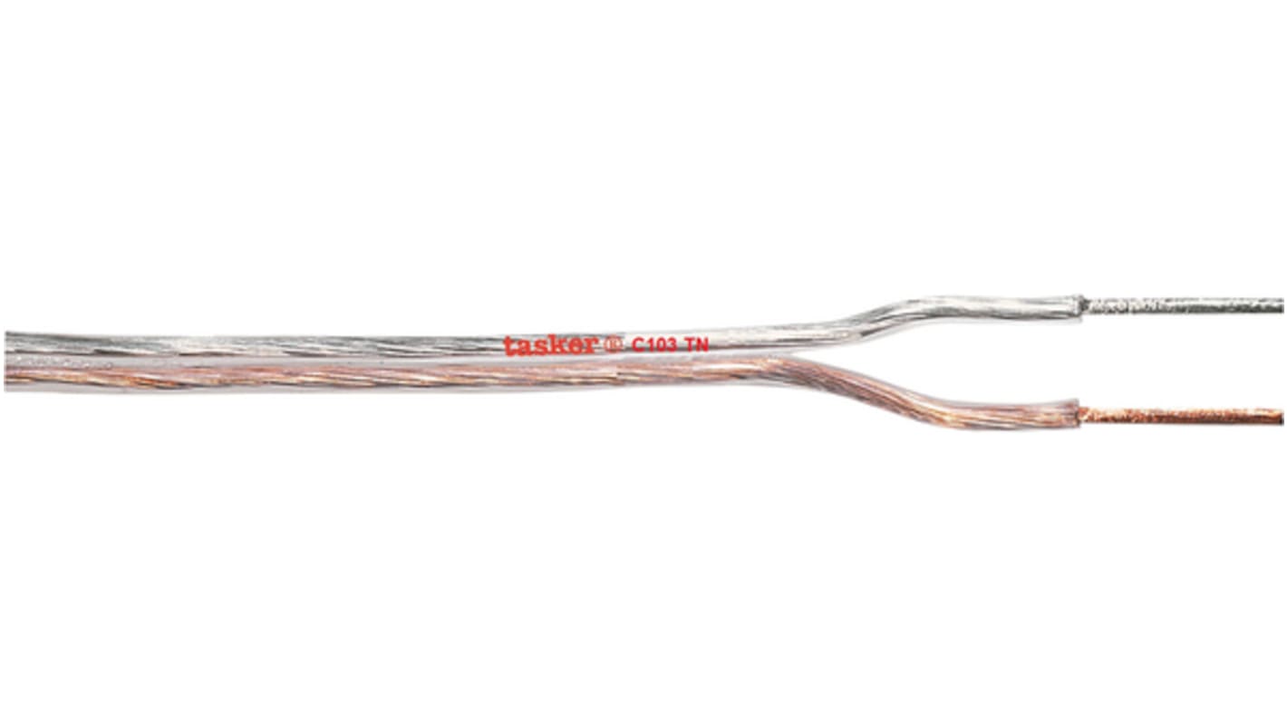 Tasker 2 Core Speaker Cable, 2 x 0.22 mm² CSA, 1.80 x 3.70mm od, 100m, Transparent