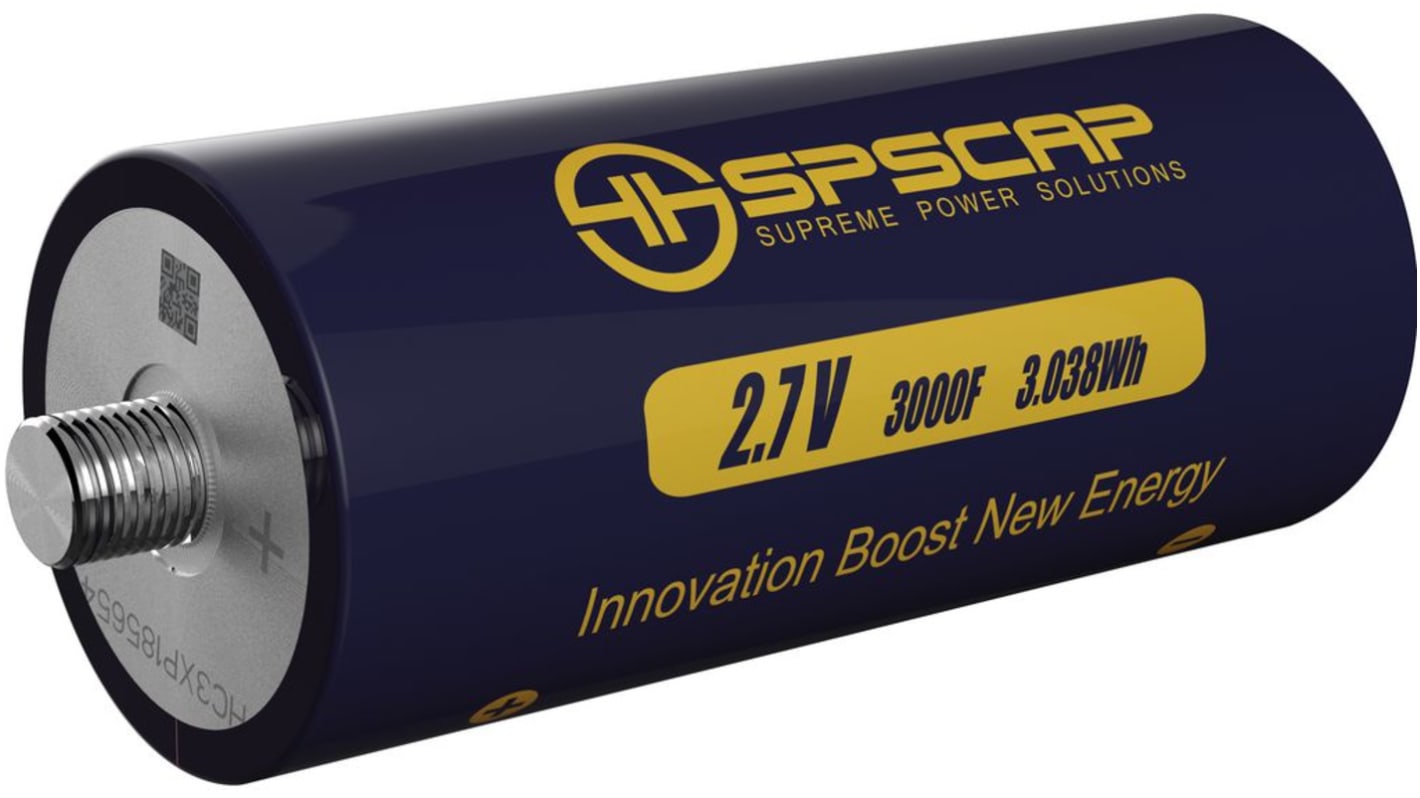 Superkondenzátor, řada: SCP 3000F ±20% 2.7V dc, Montáž šroubem SPSCAP