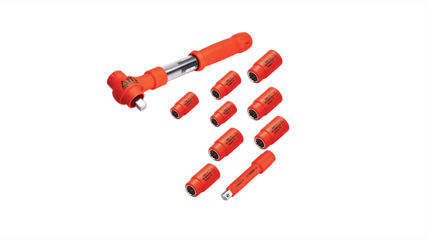 ITL Insulated Tools Ltd 1-Piece Metric 1/2 in Standard Socket Set with Ratchet, 12 point, VDE/1000V