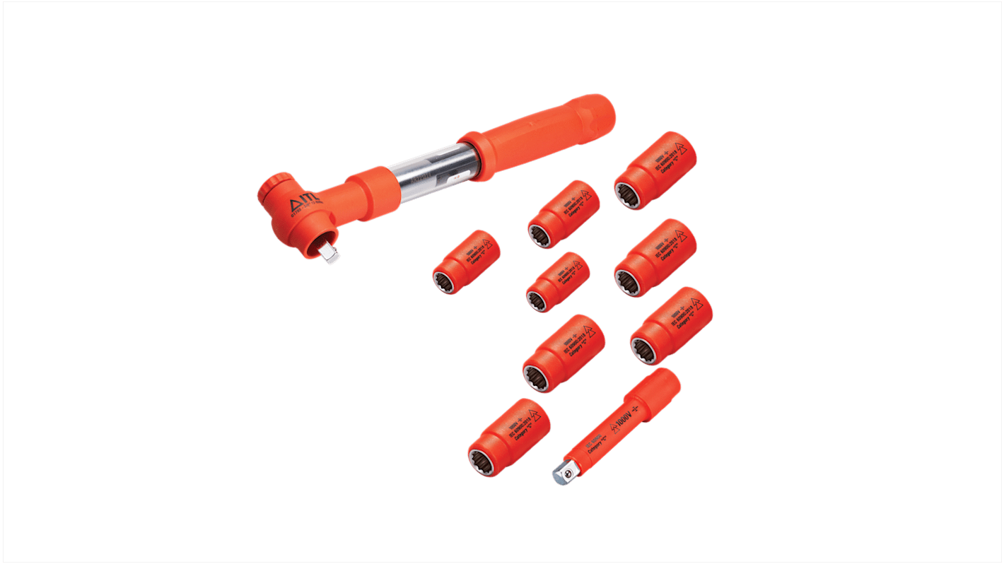 ITL Insulated Tools Ltd 1-Piece Metric 3/8 in Standard Socket Set with Ratchet, 12 point, VDE/1000V