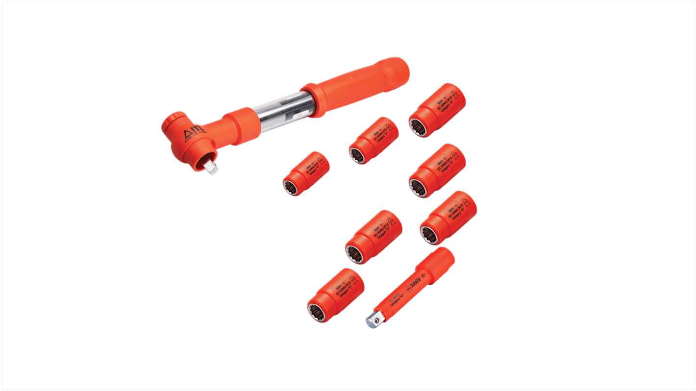 ITL Insulated Tools Ltd 1-Piece Imperial 3/8 in Standard Socket Set with Ratchet, 12 point, VDE/1000V