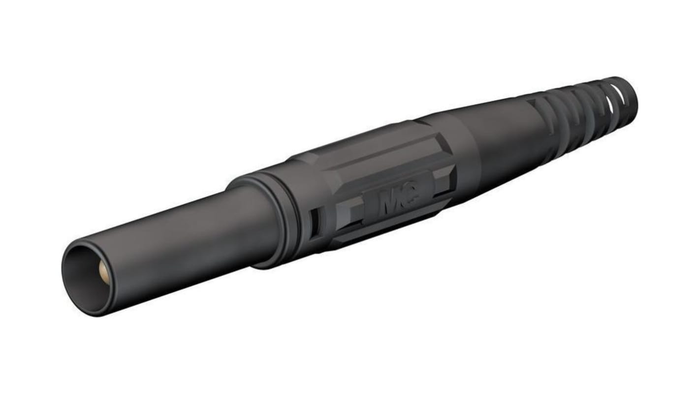 Stäubli 4 mm Bananenstecker Schwarz, Kontakt vernickelt, 1kV / 32A, Schraubanschluss