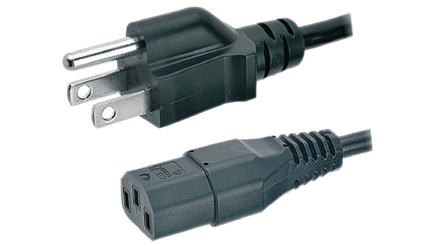 Feller Straight Type B US Plug Plug to Straight IEC C13 Socket Power Cord, 2m