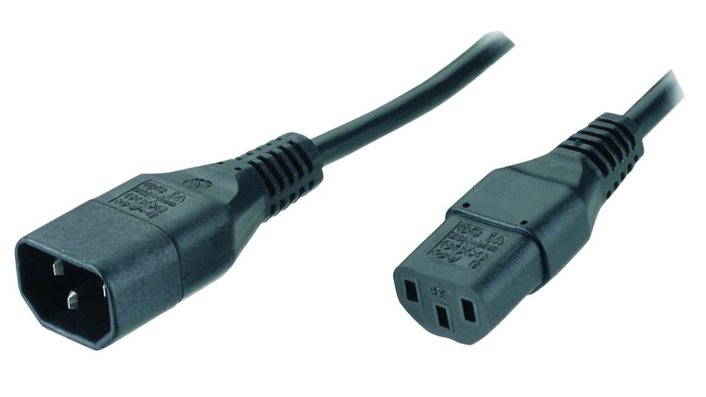 Feller Straight IEC C14 Plug to Straight IEC C13 Socket Power Cord, 2.5m