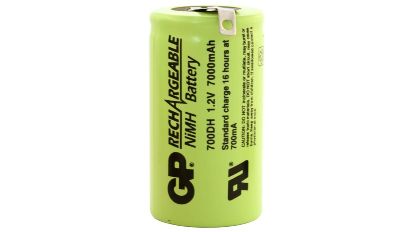 Gp Batteries, 700DH1A1P, 1.2V, D, NiMH Rechargeable Battery, 7Ah