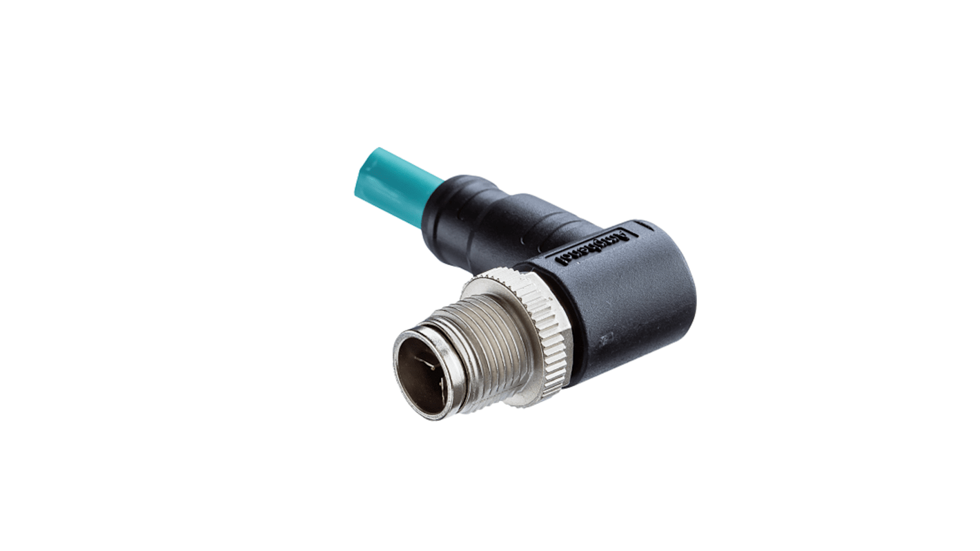 Amphenol Industrial Right Angle Male 2 way M12 to Pigtail Connector & Cable, 2m