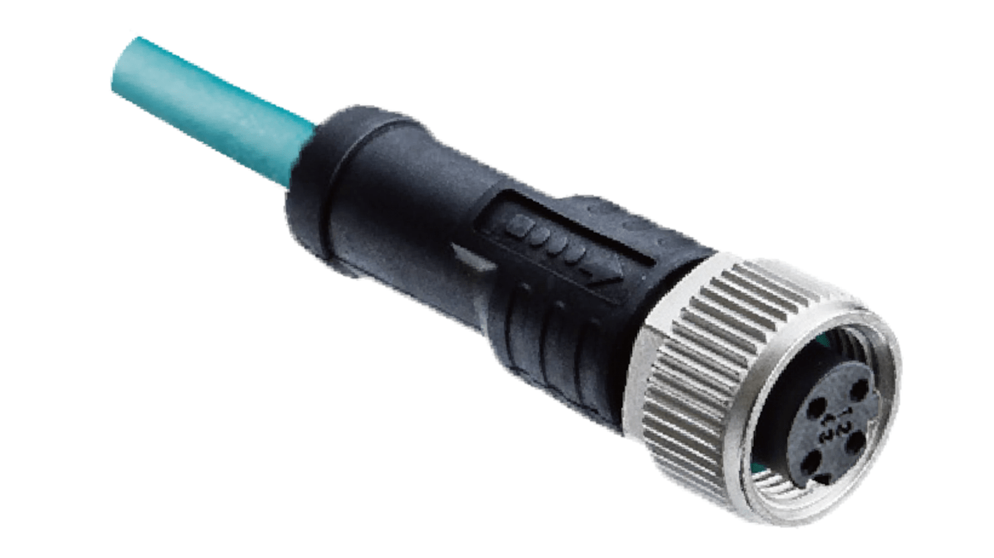 Amphenol Industrial Straight Female 4 way M12 to Pigtail Connector & Cable, 2m