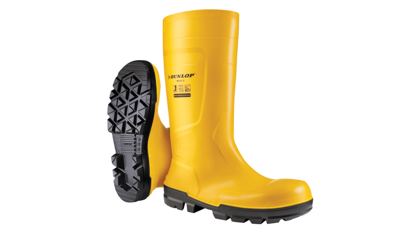 Botas de seguridad Dunlop, serie WORK-IT FULL SAFETY de color Negro, amarillo, talla 36