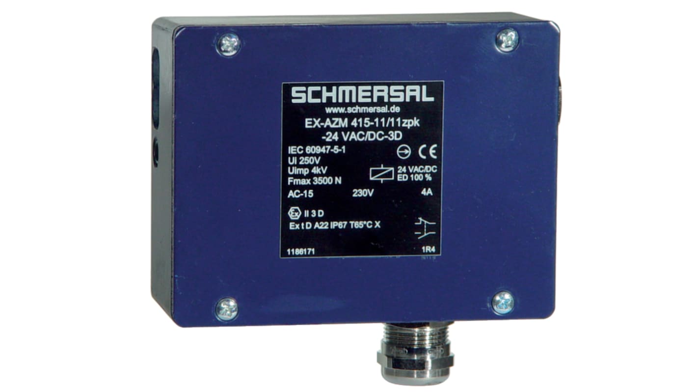 Interruptor de bloqueo por solenoide Schmersal EX-AZM 415, 24V ac, 1 NC / 1 NA, Alimentar para desbloquear