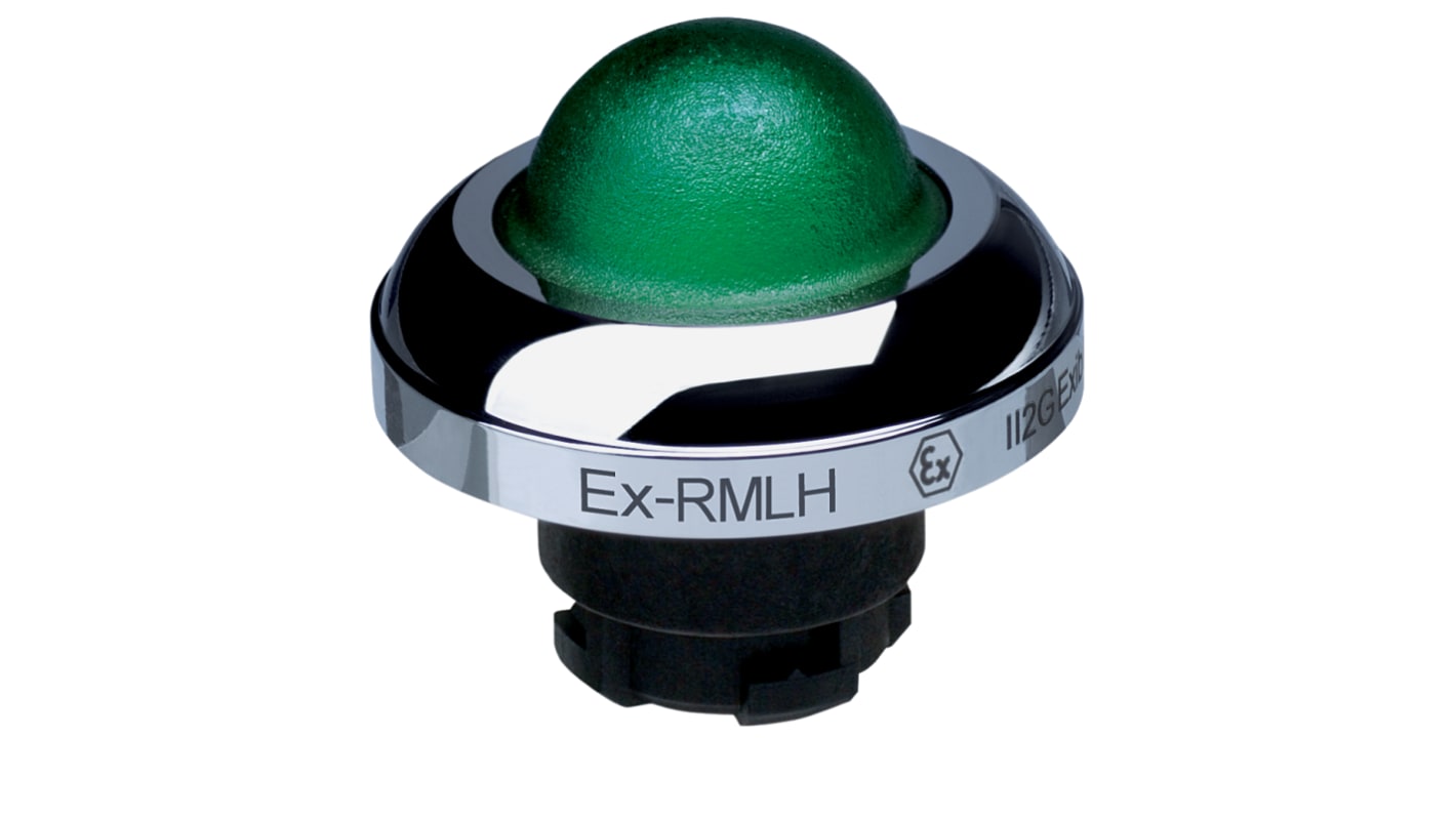 Schmersal EX-RMLH Series Green Illuminated Momentary Push Button Head, 22.3mm Cutout, IECEx