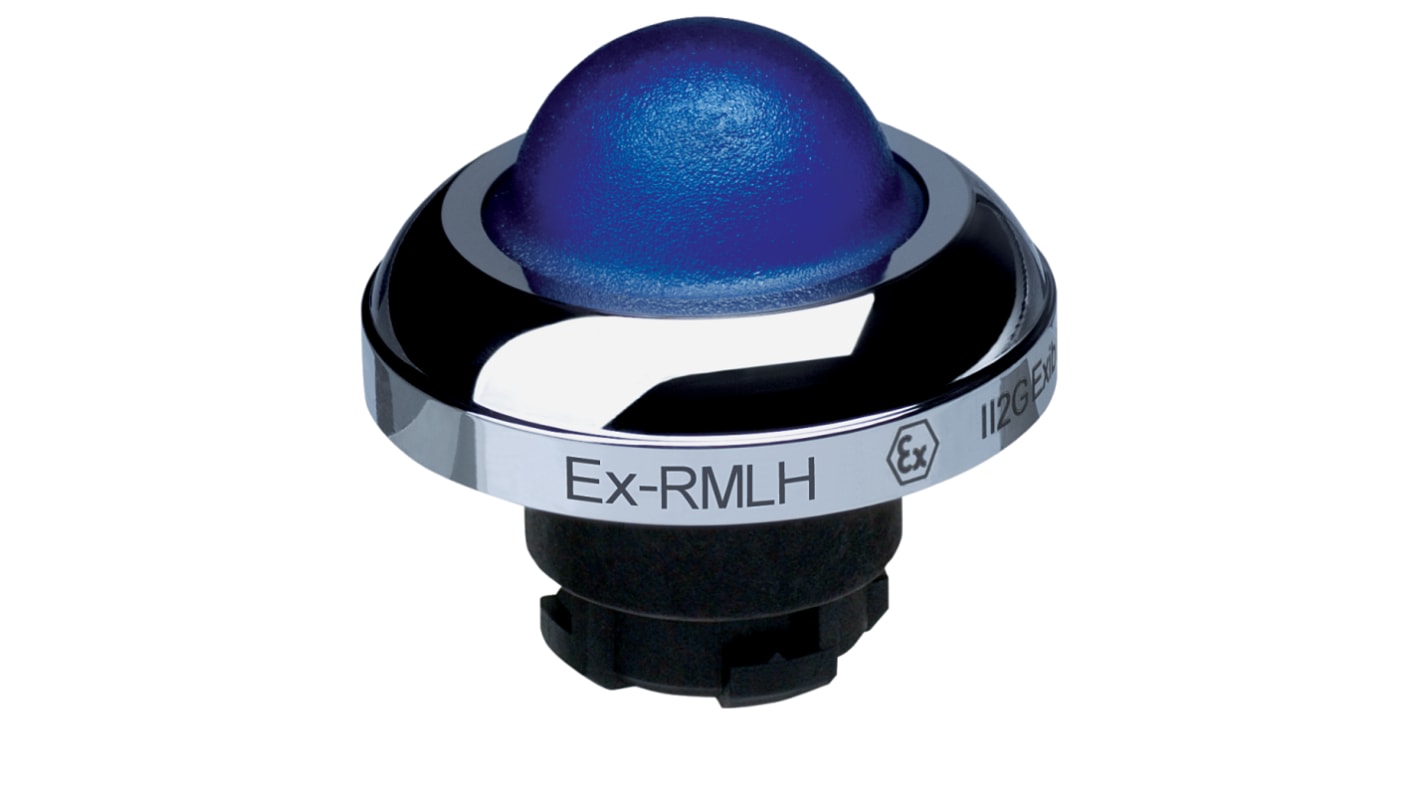 Schmersal EX-RMLH Series Blue Illuminated Momentary Push Button Head, 22.3mm Cutout, IECEx
