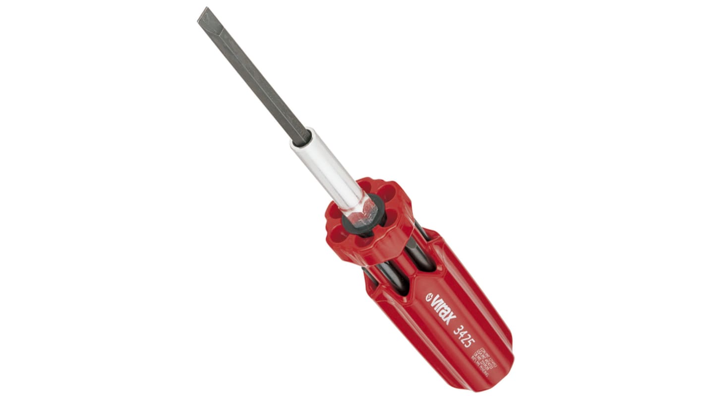 Virax Phillips, Pozidriv Bit Holder Screwdriver, 0.8 x 5 mm, 1 x 7 mm, 2.5 x 8 mm, PH1 mm, PH2 mm, PZ1 mm, PZ2 mm Tip,