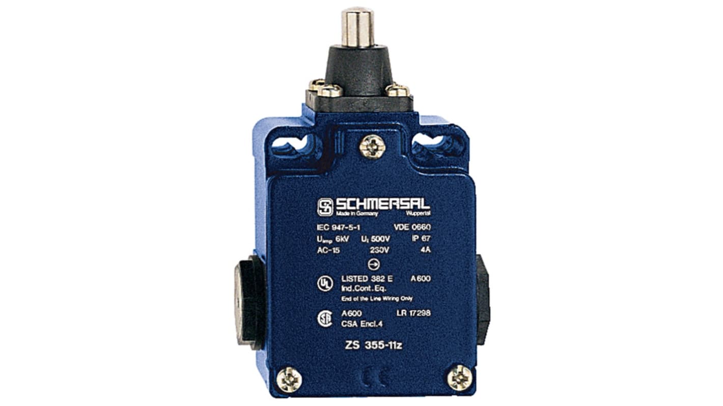 Schmersal EX-Z Series Plunger Safety Interlock Switch, 1NO/1NC, IP67, Die Cast Alloy Housing, 230V ac ac Max, 4A Max