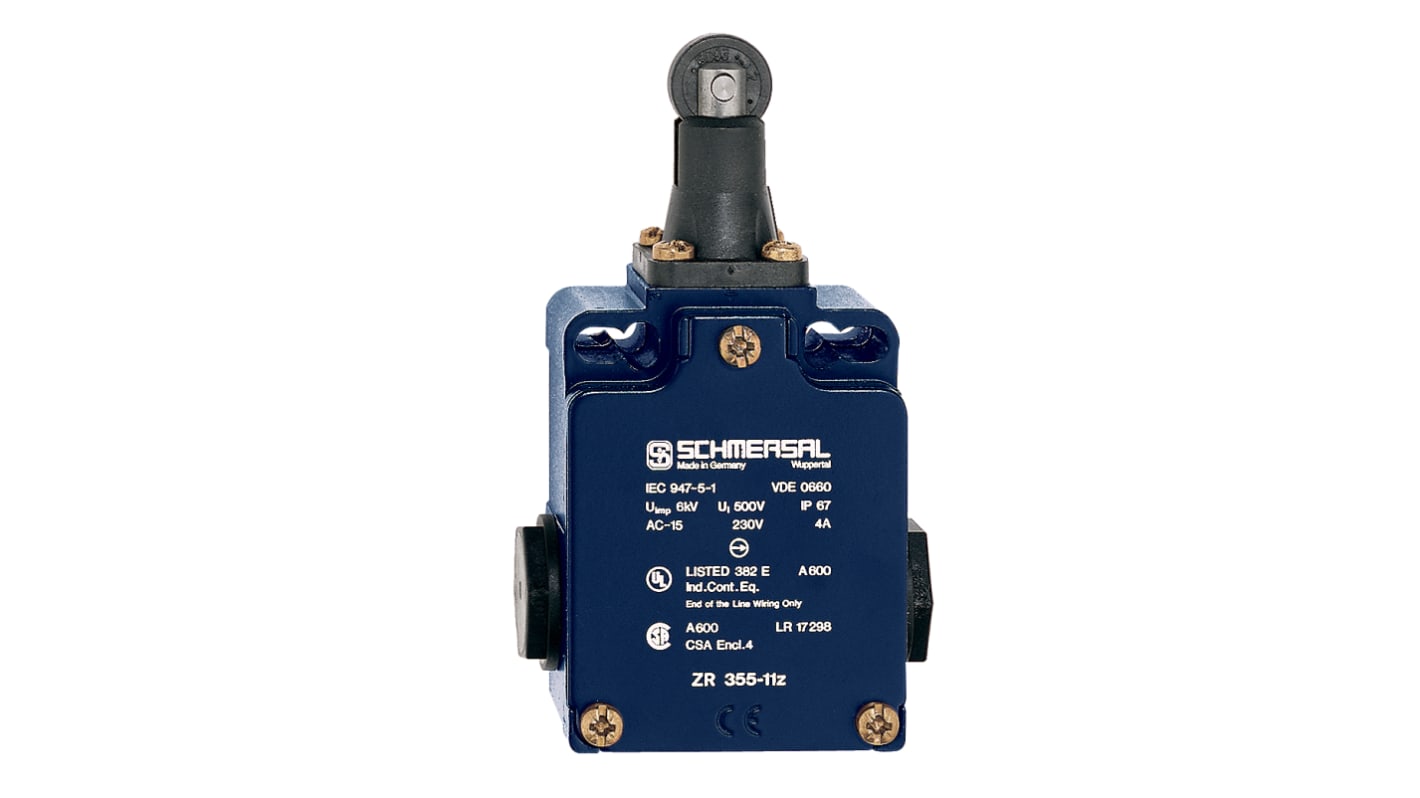 Schmersal EX-T Series Roller Plunger Safety Interlock Switch, IP65, Die Cast Alloy Housing, 230V ac ac Max, 4A Max