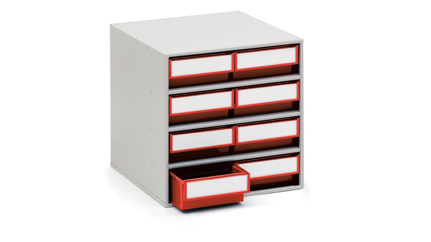 Treston 8 Drawer Storage Unit, Plastic, 395mm x 400mm x 400mm, Red